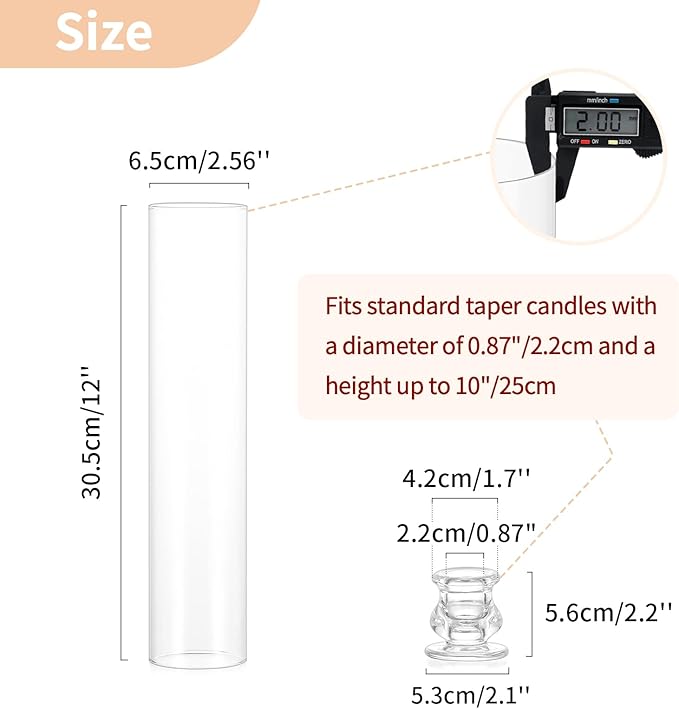 NUPTIO Taper Candle Holders Glass: Set of 2 Clear Hurricane Candlestick Holder - Image 4