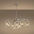 9-Light Brushed Nickel Glass Chandelier, Adjustable Height Hanging Industrial by CNRATYE