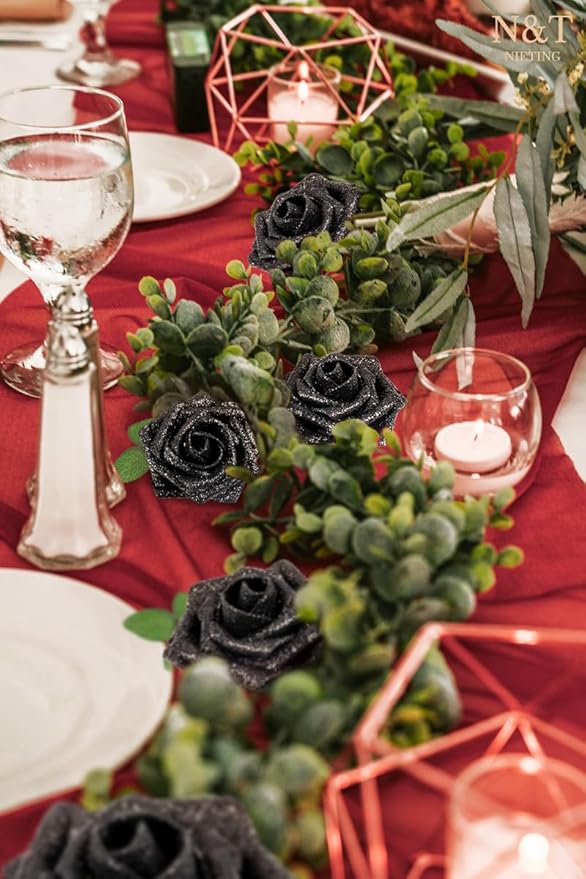 N&T NIETING Artificial Flowers Black Glitter Flowers Foam 25pcs Glitter Roses - Image 2