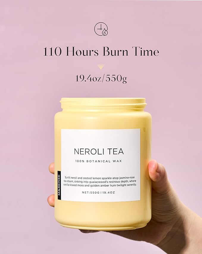 M&SENSE Neroli Tea Scented Candle, 19.4oz 110 Hours Long Lasting Burn 2 Wick - Image 3