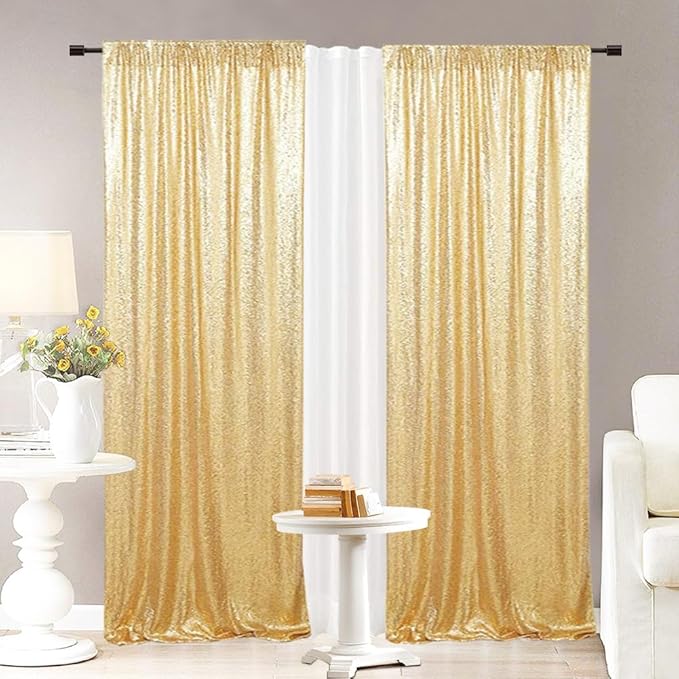 Eternal Beauty Gold Sequin Backdrop Curtains, Shimmer Back Drop 2Panels-2FTx8FT - Image 6