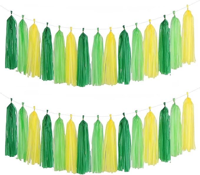 Green Light Green and Yellow Tassel Garland Banner Paper Tassels by Aimto