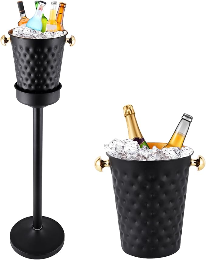 Champagne Ice Bucket with Stand, Stainless Steel Wine Chiller Bucket Stand by JIAWANSHUN