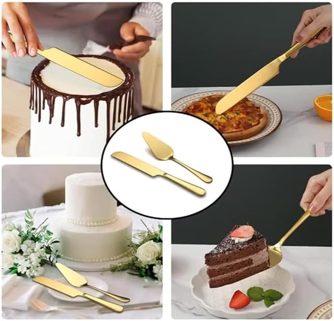 Elegant Gold Cake Cutting Set - Image 4