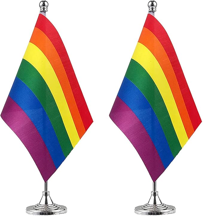 ZXvZYT 2 Pack Pride Rainbow flag Gay table flag, Small Mini LGBT Desk Flags by ZXvZYT