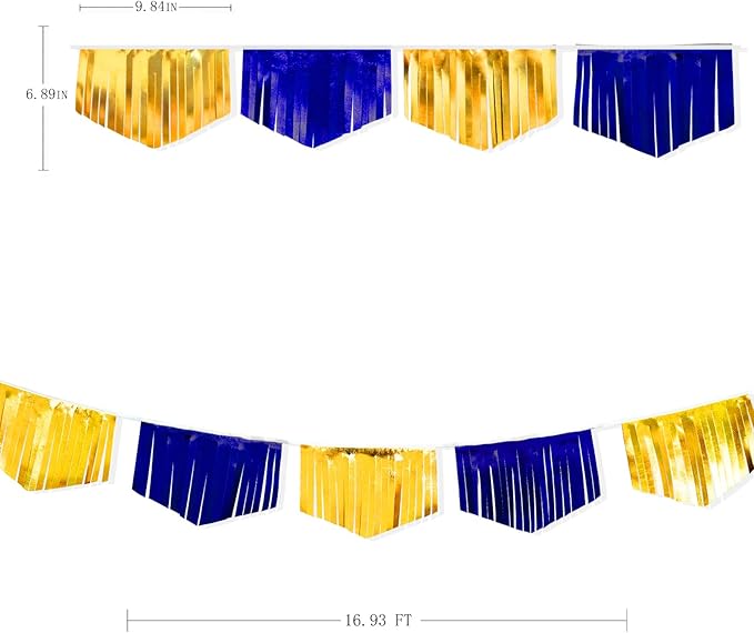 Royal Blue Gold Tassel Banner Metallic Fabric Pennant Bunting Flag - Image 2