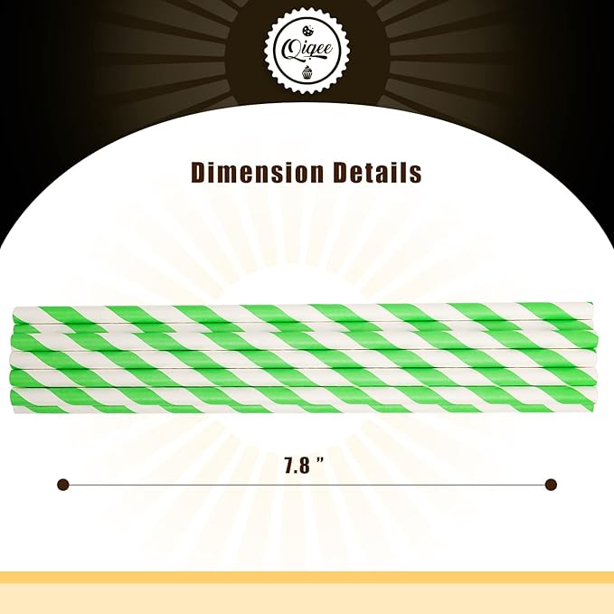 150 Packs Green Paper Straws Drinking Disposable Stripe Straws Bulk qiqee - Image 2