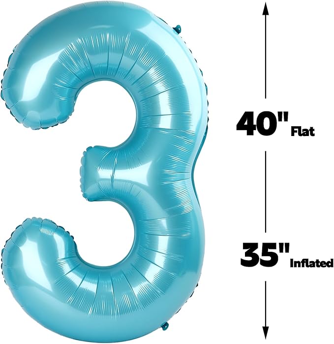 40 Inch Pearl Blue 3 Large Number Balloon, 3 13 23 30 33 36 38 Pearl Blue - Image 2