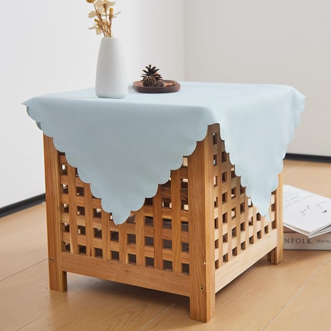 Small Square Light Blue Tablecloth 24 x 24 Inch Polyester Fabric Washable Table by YZKITM