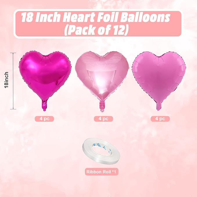 Pink Heart Balloons, 18 Inch Light Pink Heart Shape Balloons - Image 2