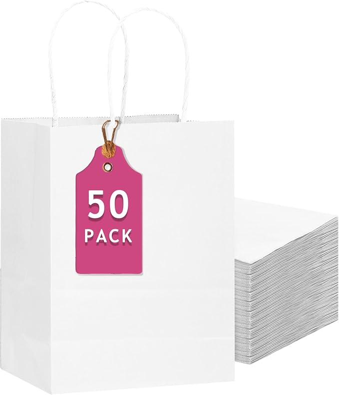 qiqee 50-Packs White Paper Gift Bags by Qiqee