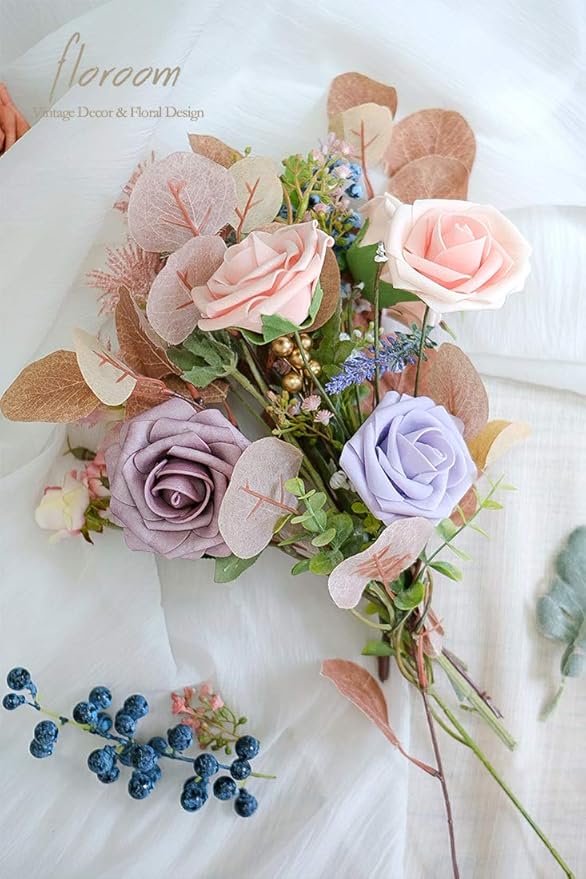 Floroom Artificial Flowers 25pcs Real Looking Blush Heirloom Foam Fake Roses - Image 3