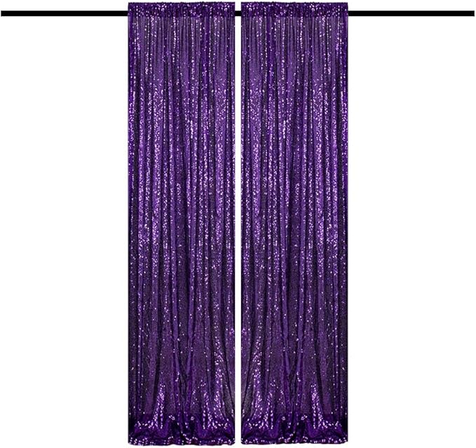 Purple Sequin Backdrop Curtains Glitter Drapes 2FTx8FT 2 Panels - Image 7