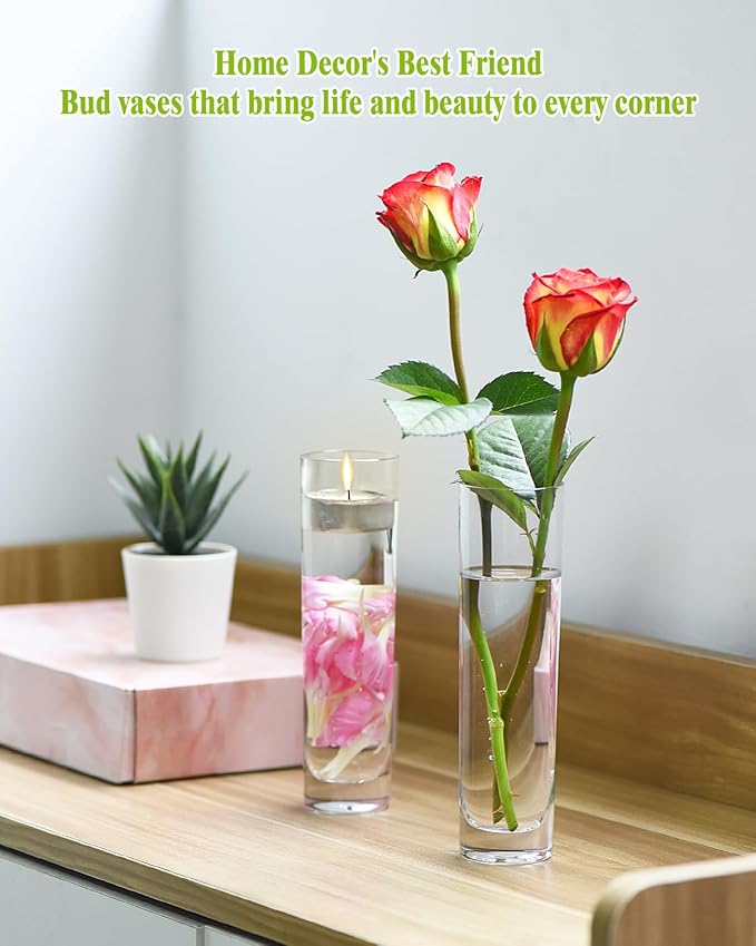 Glass Cylinder Vases for Centerpieces – Set of 16 Handmade Clear Flower Vase - Image 2