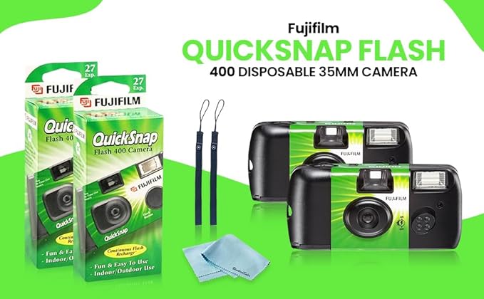 Fujifilm QuickSnap Flash 400 Disposable 35mm Camera • 2 Pack • 2 Hand Straps • - Image 8
