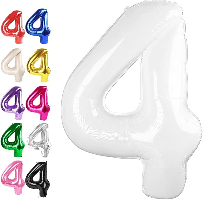 40 Inch White Large Number 4 Balloons, Giant Foil Number Four 14 24 34 40 44 by Upgesy