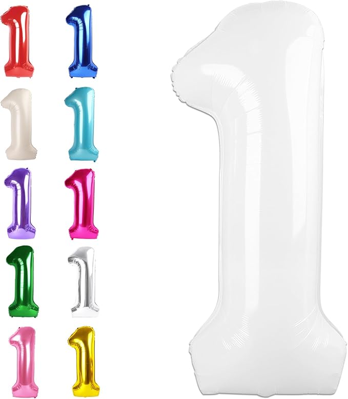 White Number 1 Balloon 40 inch, Number 1 Birthday Balloons by Upgesy