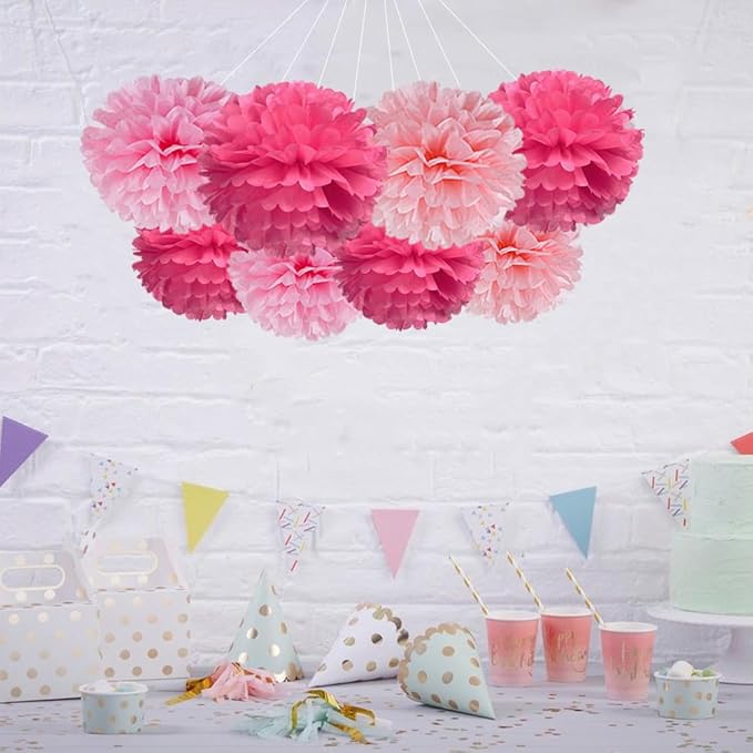 Pink Tissue Paper Pom Poms Flower - Image 3