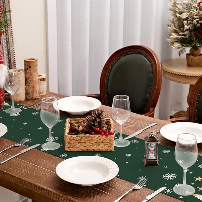 GEEORY Christmas Table Runner 13x48 Inch, Xmas Trees Snowflakes Holiday - Image 8