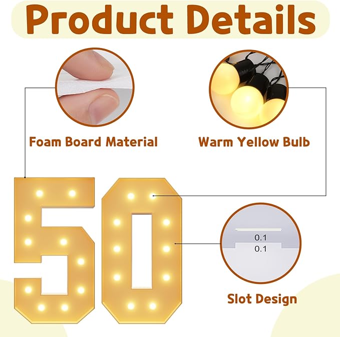 imprsv 4FT Light Up Numbers, Marquee Numbers 50th Birthday Decorations - Image 4