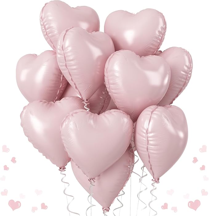 Baby Pink Heart Balloons, 18 Inch, Pastel Helium Foil by TAOYE