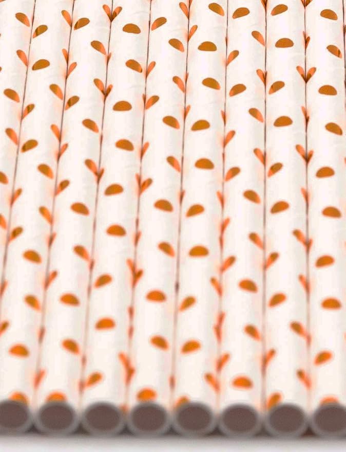 Pack of 900 Rose Gold Polka Dot Foil Biodegradable 4-Ply Paper Drinking Straws - Image 3