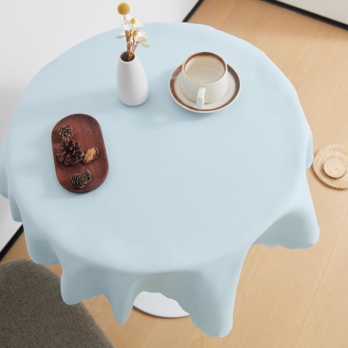 Small Round Light Blue Tablecloth 36 Inch Polyester Fabric Washable Table Cover - Image 3