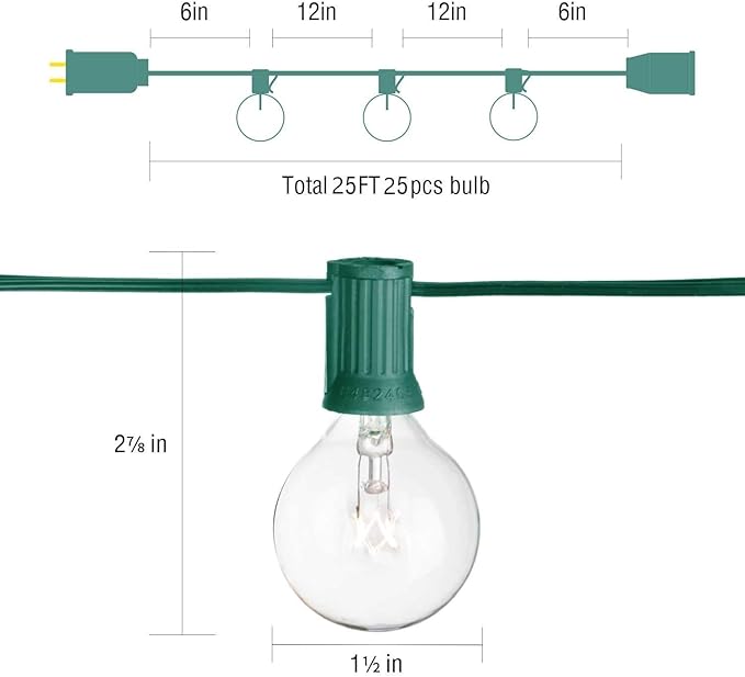 SUNSGNE 25Ft Christmas String Lights, G40 Globe String Light - Image 2