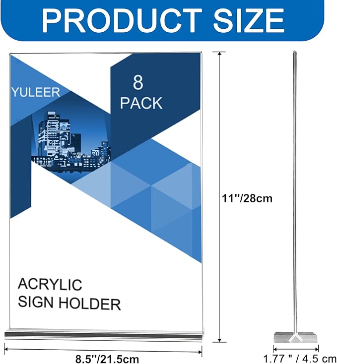 YULEER 8 Pack Acrylic Sign Holder 8.5x11, Plastic Paper Frame - Image 2