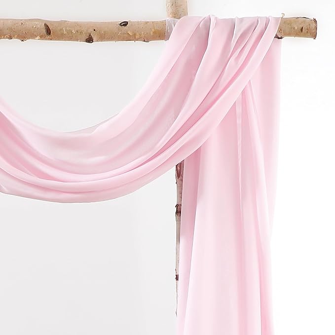 Wedding Arch Draping Fabric 2 Panels 18Ft Blush Chiffon Fabric Drapes Arbor - Image 3
