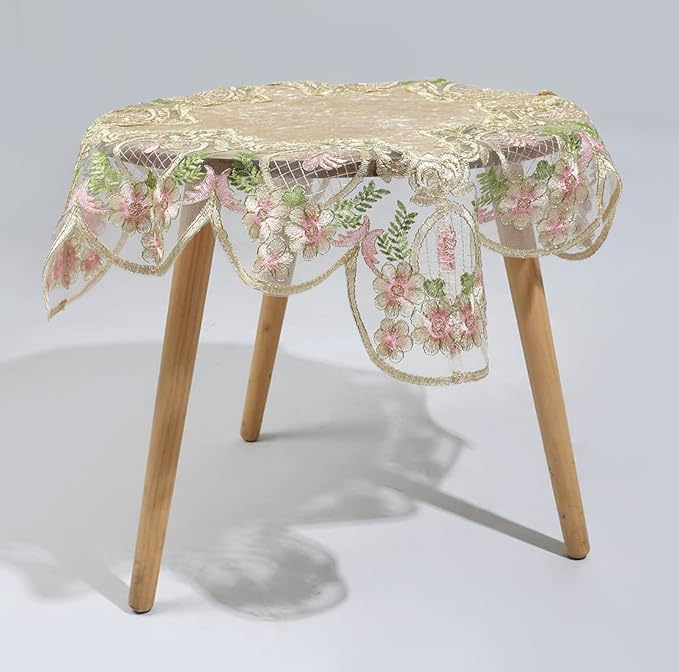 vctops Damask Lace Patchwork Tablecloth Luxury Square Small Table Cover Elegant - Image 2