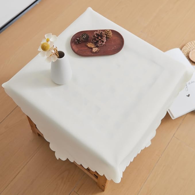 Small Square Beige Tablecloth 24 x 24 Inch Polyester Fabric Washable Table - Image 3
