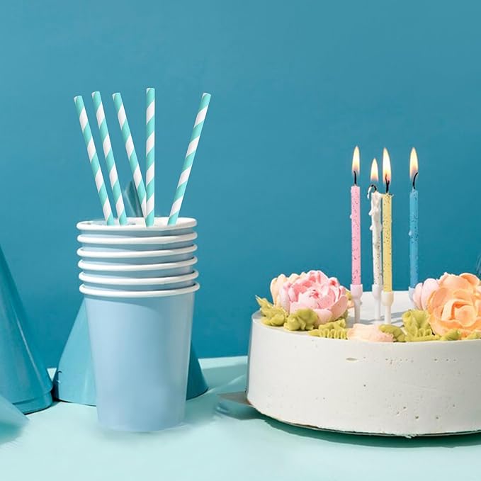 Light Blue 7.75 inch Disposable Paper Straws - Image 5