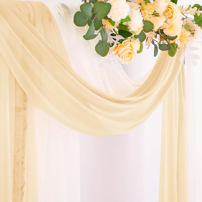 Socomi Wedding Arch Draping Fabric 29" x 20Ft 2 Panels Champagne and Cream - Image 4
