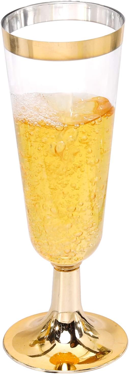 I00000 Gold Champagne Flutes 50 PACK, 5 Oz Disposable Champagne Glasses by I00000