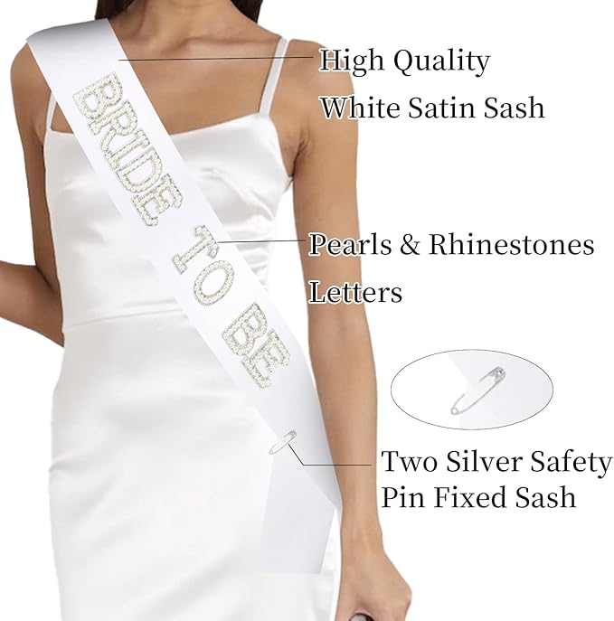 White Bride to Be Sash Bachelorette Party Decorations Bridal Shower Engagement - Image 5