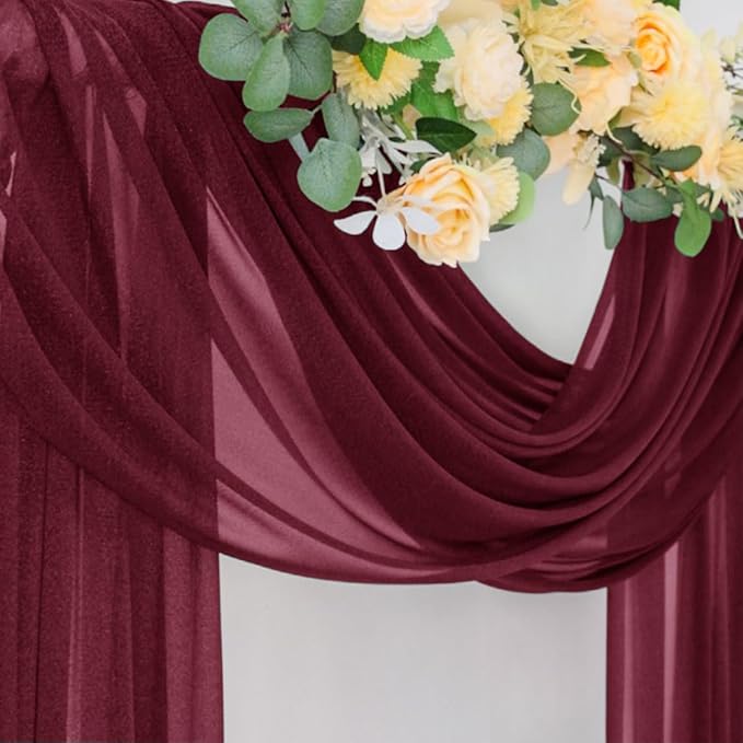 Socomi Wedding Arch Draping Fabric 29" x 20Ft 1 Panel Burgundy Sheer Outdoor - Image 4