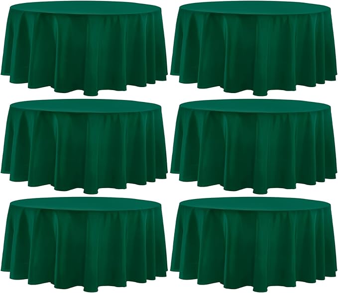 Round Tablecloth 6 Pack 90 Inch Dark Green Tablecloths Washable Decorative by AOCOZHomeLifeMuseum