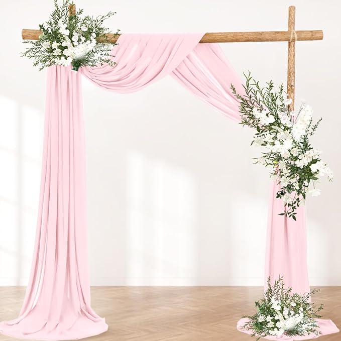 Wedding Arch Draping Fabric 2 Panels 30'' x 18FT Blushing Pink Sheer Chiffon - Image 4