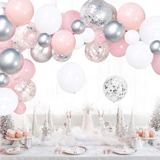 Silver Pink Balloons Garland Kit, Birthday Party, Anniversary Decorations - Image 6