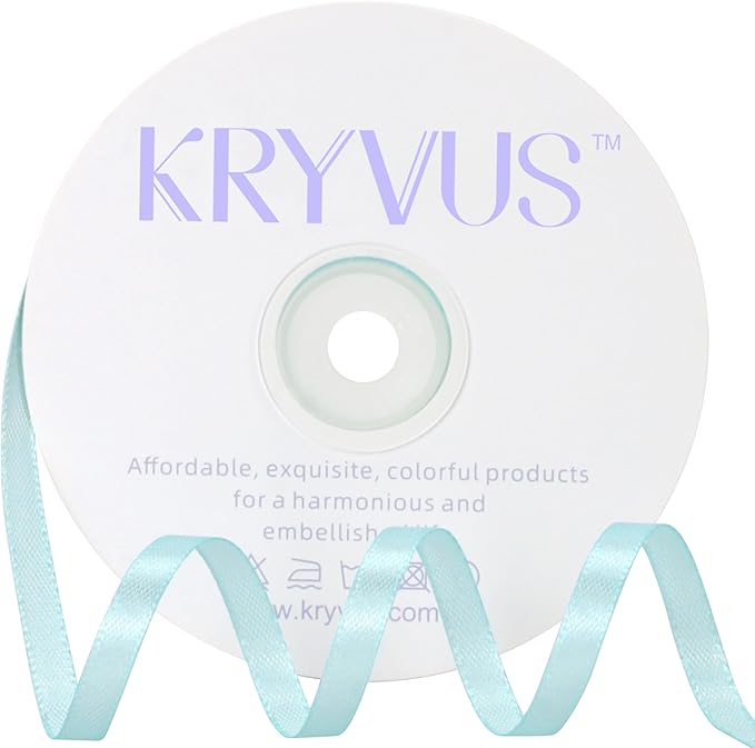 Light Blue Satin Ribbon 1/4 inch X Continuous 50 Yards, Single Face Polyester by Kryvusribbon