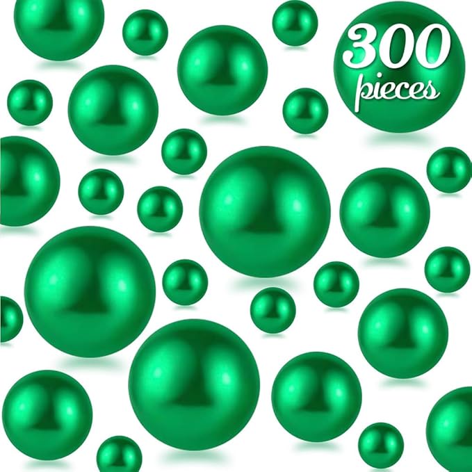300Pcs Green Polished No Hole Faux Pearl Beads - Image 7