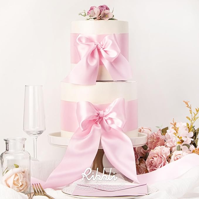 Ribbli Light Pink Double Faced Satin Ribbon, 3” x Continuous 10 Yards, Use - Image 4