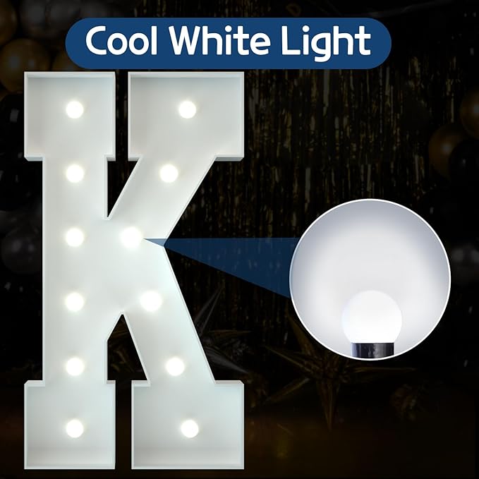 imprsv Cool White Light Up Letter K, Decorative Signage - Image 2
