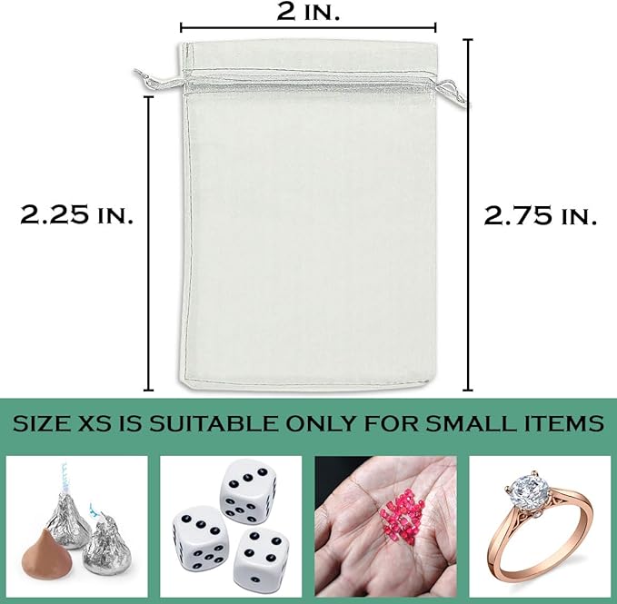 TheDisplayGuys 100-Pack XS 2 x 2 3/4" Silver Sheer Organza Gift Bags - Image 2