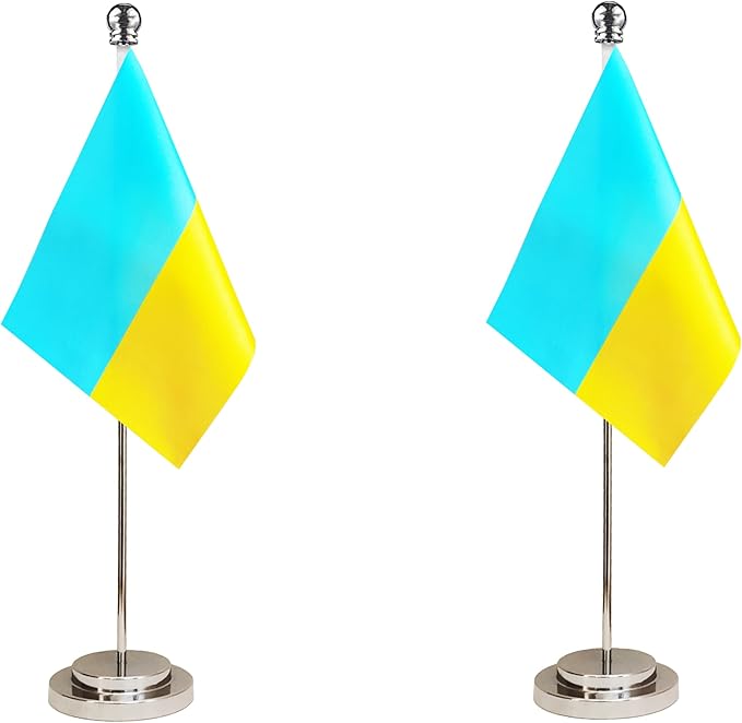 Ukraine Ukrainian Deluxe Desk Flag Set Small Mini Miniature Ukraine Ukrainian by tibijoy