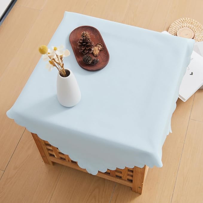 Small Square Light Blue Tablecloth 24 x 24 Inch Polyester Fabric Washable Table - Image 3