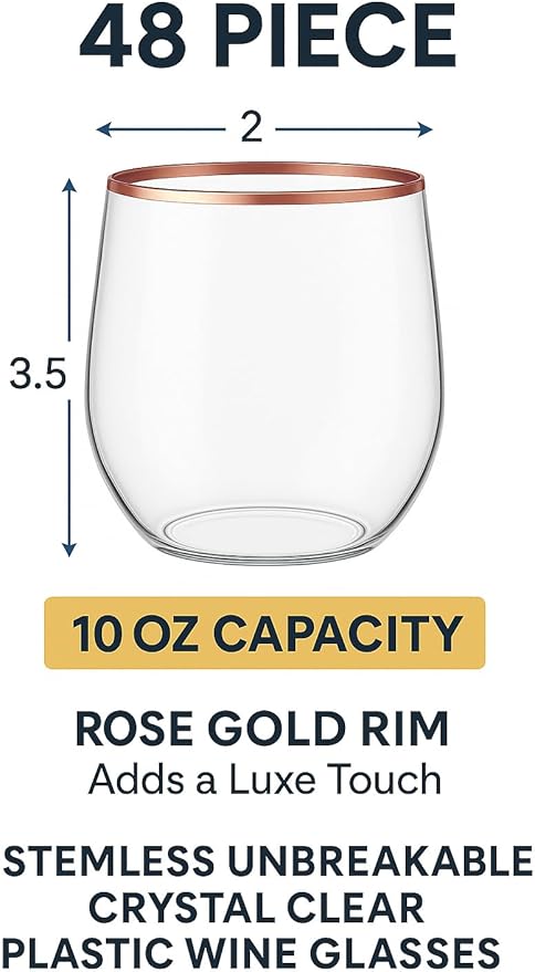 48 Pack 10 oz Small Plastic Stemless Wine Glasses - Image 2