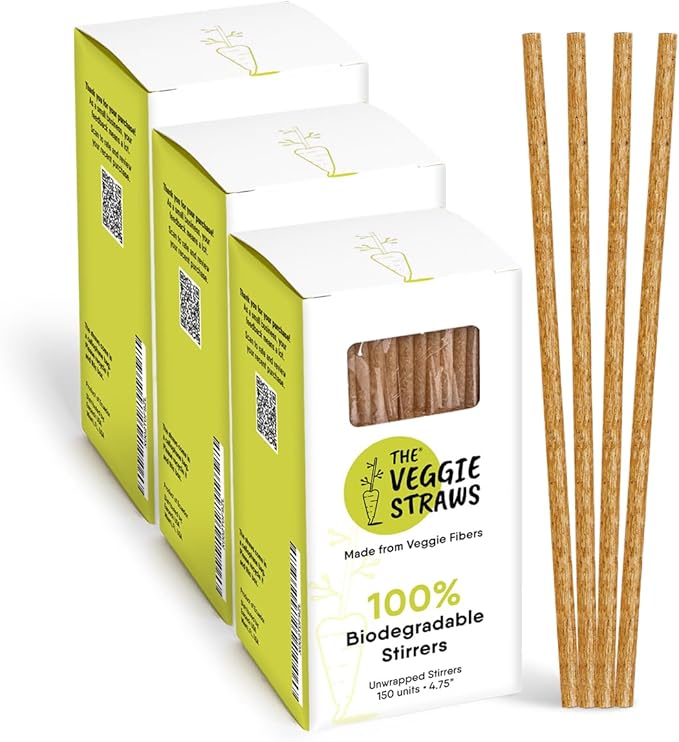 – 450 PCS of 4.75 Inches Unwrapped Biodegradable Drink Stirrers – Made of by TheVeggieStraws