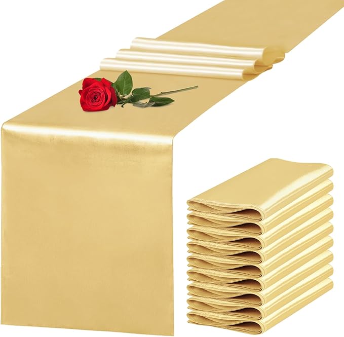 10 Pack Satin Table Runner 12 x 108 Inch Long Light Gold Silk Table Runner by Unknown